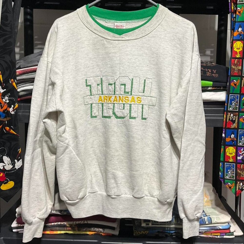 80s Arkansas tech crewneck sweatshirt in grey and green sportswear